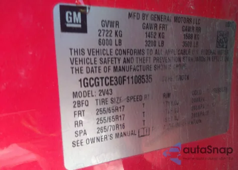 2015 Chevrolet Colorado Z71 z USA, uszkodzony, nr VIN 1GCGTCE30F1108535